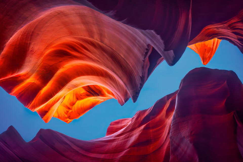 Sandstone formations at the rim of Antelope Canyon seem to resemble jaws about to close.