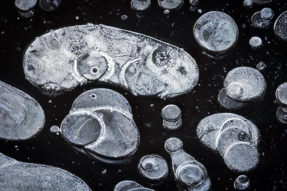 Abstract images form in ice during winter months in the Adirondack Mountains.