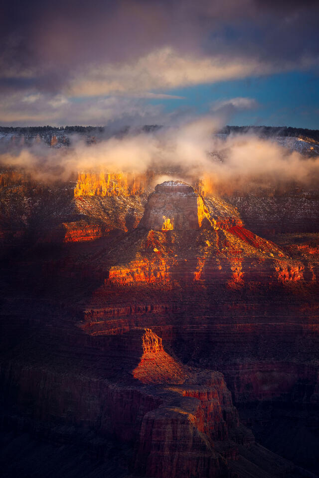 Soft morning light diffused by the clearing snowstorm clouds breathed life into the Grand Canyon on this unforgettable February morning.