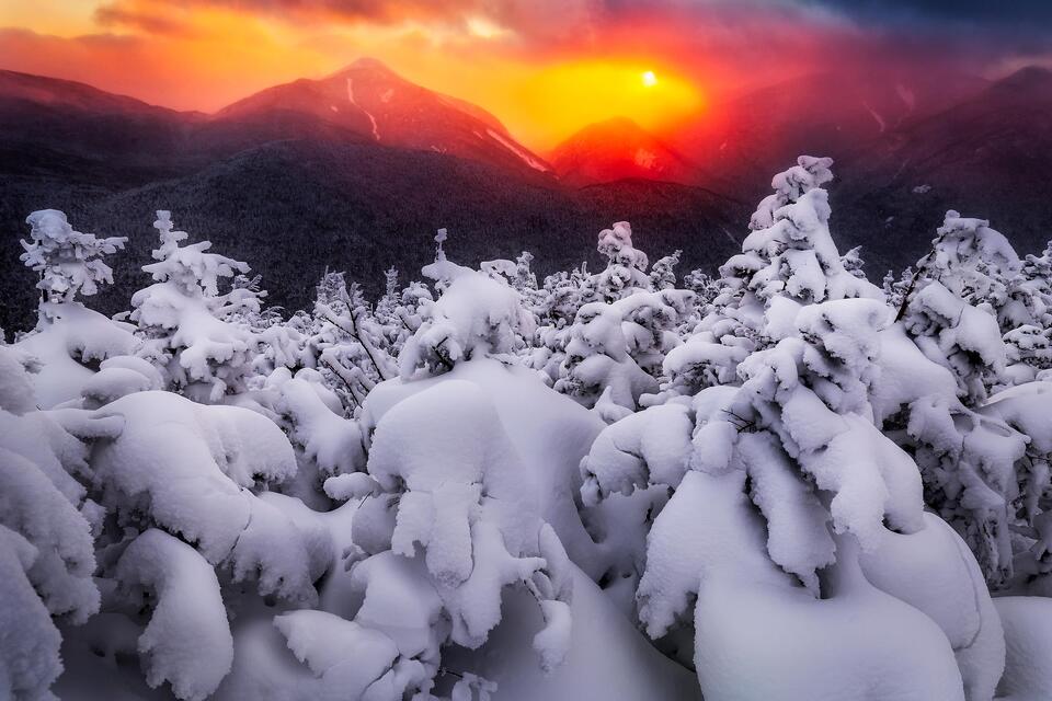 A winter sunset on the top of Phelps Mountain.