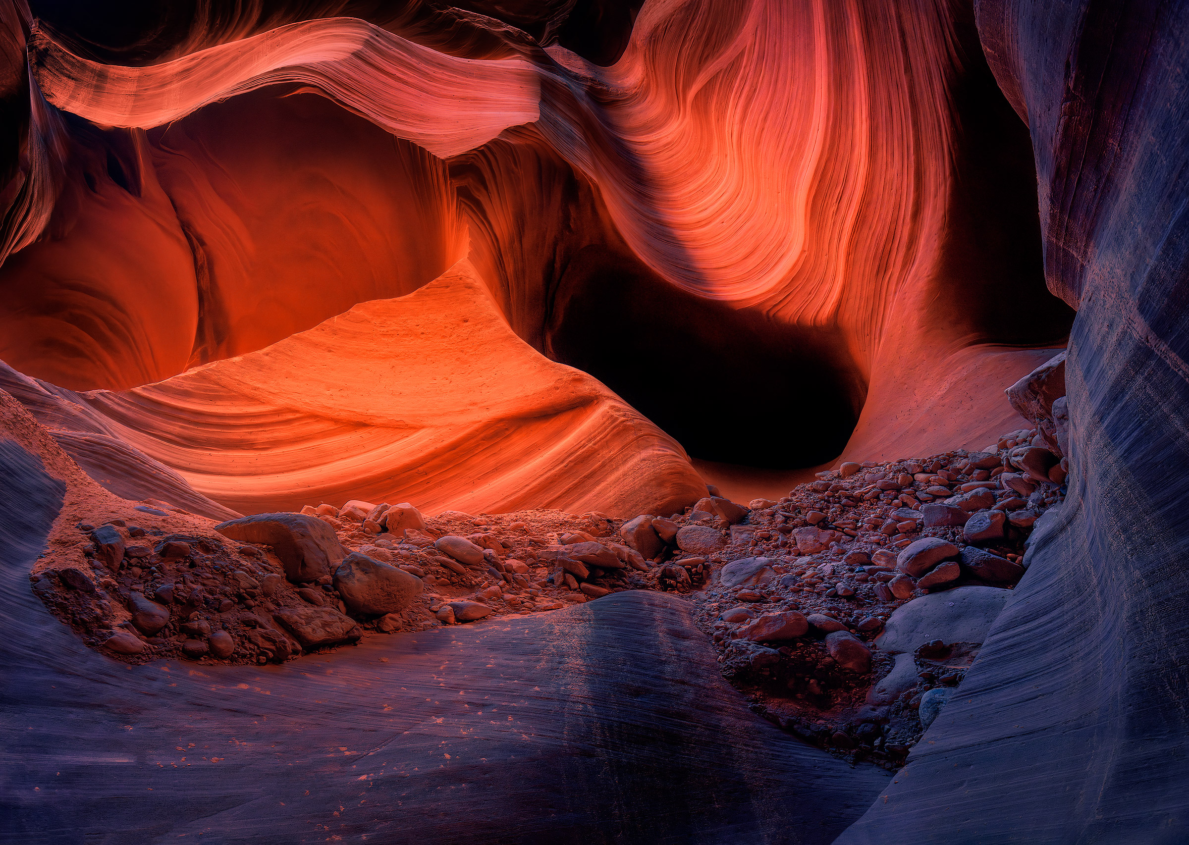 Dancing Stone Swirling section of stone within Antelope Canyon seemed to dance as faint reflected light from above made it glow.