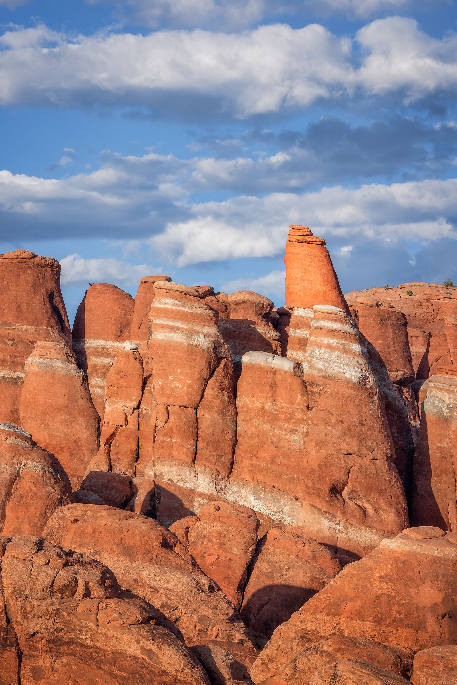 FIERY FURNACE The rock formations of the Fiery Furnace section enjoy some afternoon sunlight on a spring afternoon.